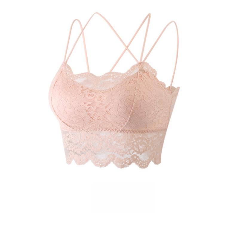 Sexy Floral Lace Camisole with Padded Bra for Women Thin Backless Tube-top No Underwire Bra