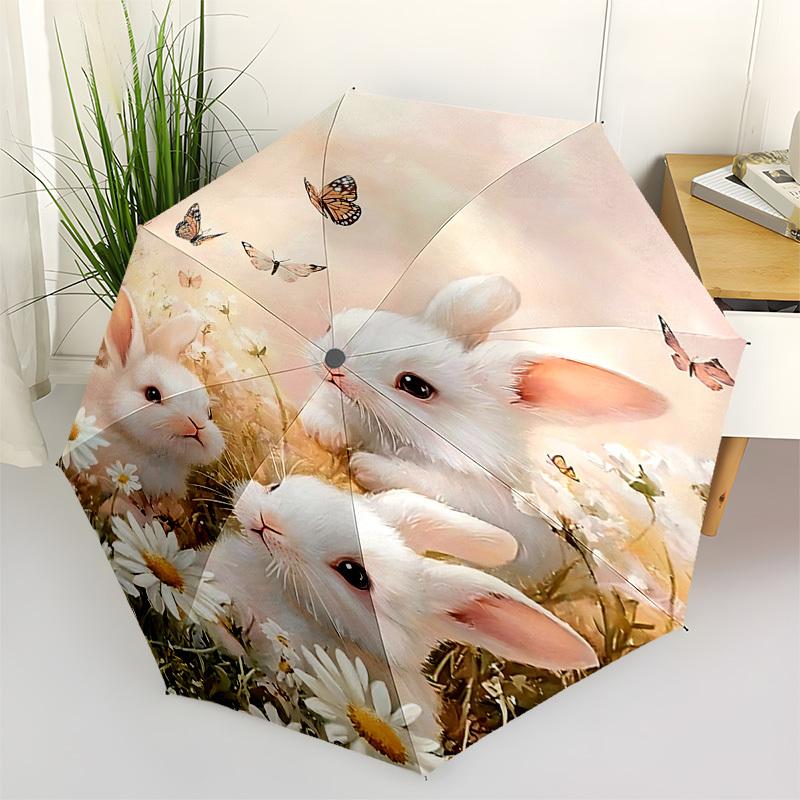 1pc Rabbit Flowers Umbrella Automatic Open/close, 8-Rib Durable Frame, Compact Folding Design, Ideal Birthday/Holiday Gift  1173A