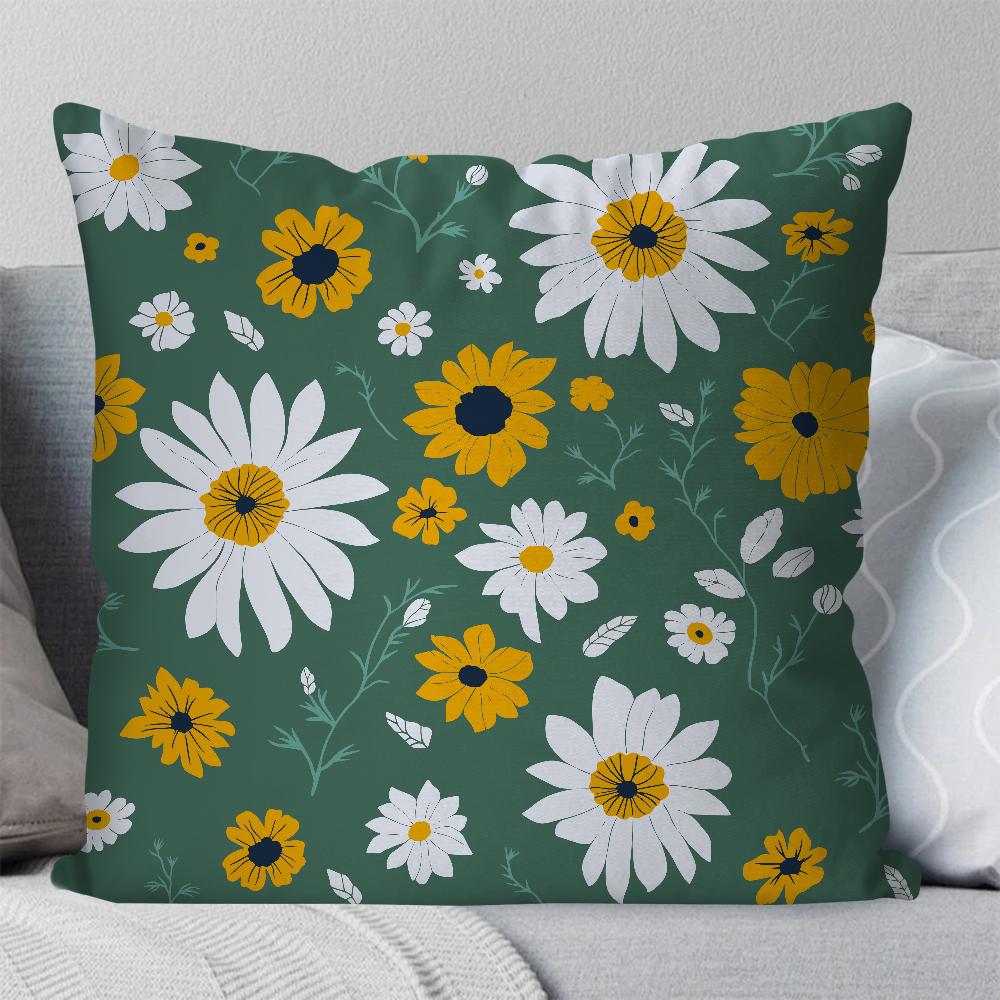 1pc Daisy Fresh Style Pillow Case Square Pillow Bedroom Sofa Leisure Comfort Cushion Car Living Room Home Decoration 40X40
