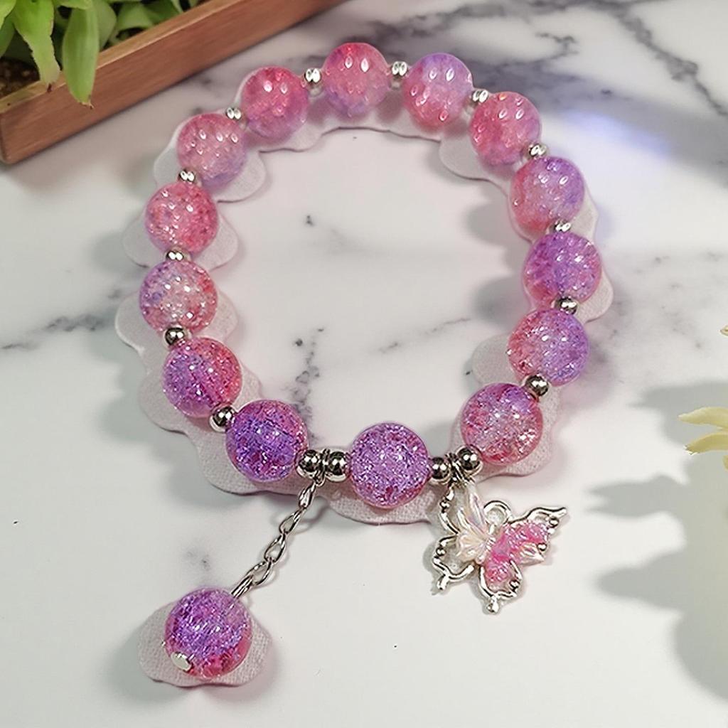 Elegant Year of the Horse Butterfly Flower Bracelet - 10mm Beaded High-End Jewelry Gift