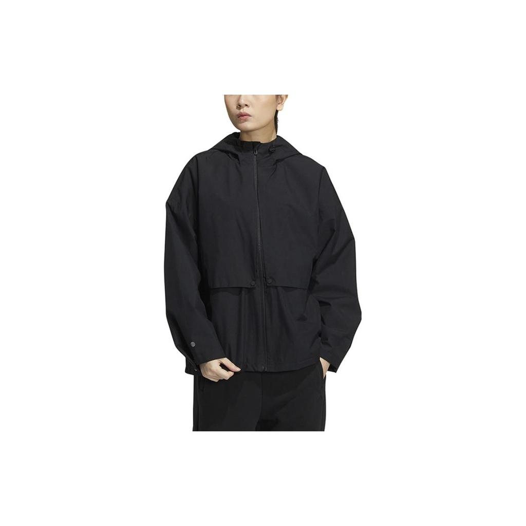 Adidas Solid Color Zipper Hooded Long Sleeve Jacket Women Jackets Black HM2777