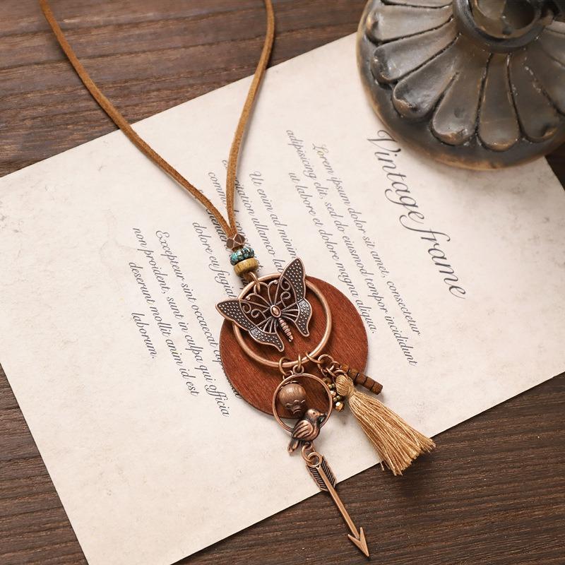 Bohemian Long Tassel Necklace Vintage Niche Exotic Wooden Sweater Chain Women's Accessories
