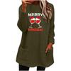 Women's Red Wine Glass Print Round Neck Loose Long Sleeve Pocket Plush Hoodie