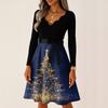 Women's Casual Fashion V Neck Long Sleeve Christmas Printed Party Vintage Long Dresses