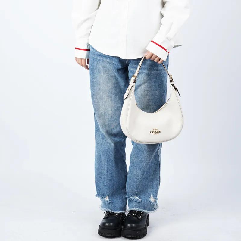 COACH Bailey Refined Pebbled Leather Smooth Leather Hobo Bag , Shoulder Bag , Handbag Large Women's White (Unisex) Shoulder Bags
