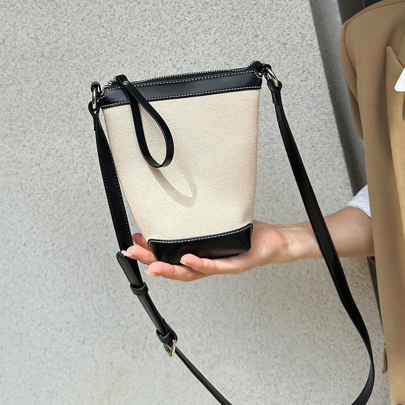 Fashion Versatile Patchwork Mini Bucket Bag for Women 2025 Summer Single Shoulder Crossbody Bag Korean Style Casual Phone Bag Trendy