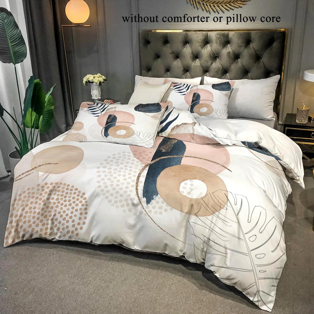 2/3pcs Duvet Cover Set (1 Duvet Cover + 1/2 Pillowcase, Without Core), 3D Simple Elegant Art Blue and Pink and Yellow Stitching