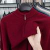 Solid Color 100 Wool Thickened Warm Half Zip Half Turtleneck Pullover Knit Sweater For Men