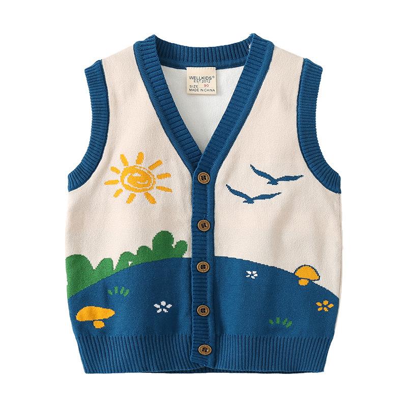 Gilet in Cotone per Bambini Gilet con Bottoni a Cartone Animato Monopetto Senza Maniche Cardigan Moda Autunnale per Bambini Piccoli e Bambini