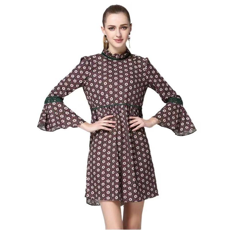 

Sunshine House 2024 Summer and Autumn Women s Clothing Fashion Elegant Floral 100% Silk Long Sleeves Loose Slim Looking Dress Thin Flower color S: Bust Size 88
