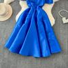 Sommer Frauen Vintage Solide Puff Ärmel Quadrat Kragen Ballkleid Abend Party Prinzessin Kleider