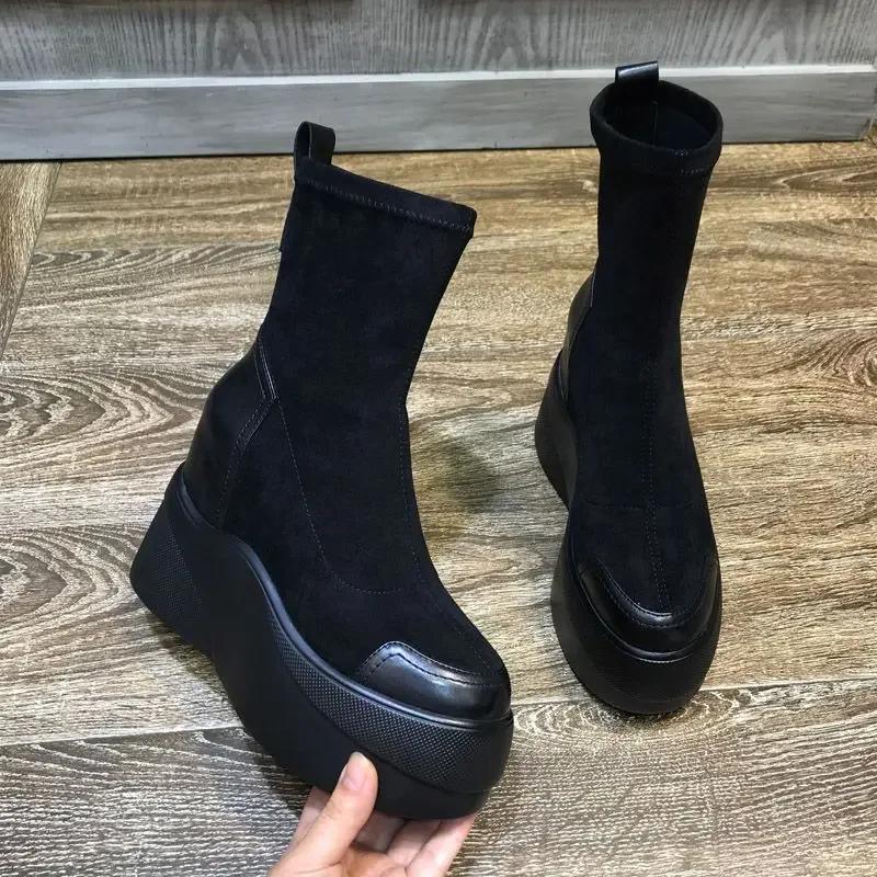 Mode Stiefeletten Plateau Elastisch Schwarz Klobige Stiefeletten für Damen Mode 2024 Herbst Heiß PU Ausverkauf Große Größe Warm 39 Frau Kurze Schuhe