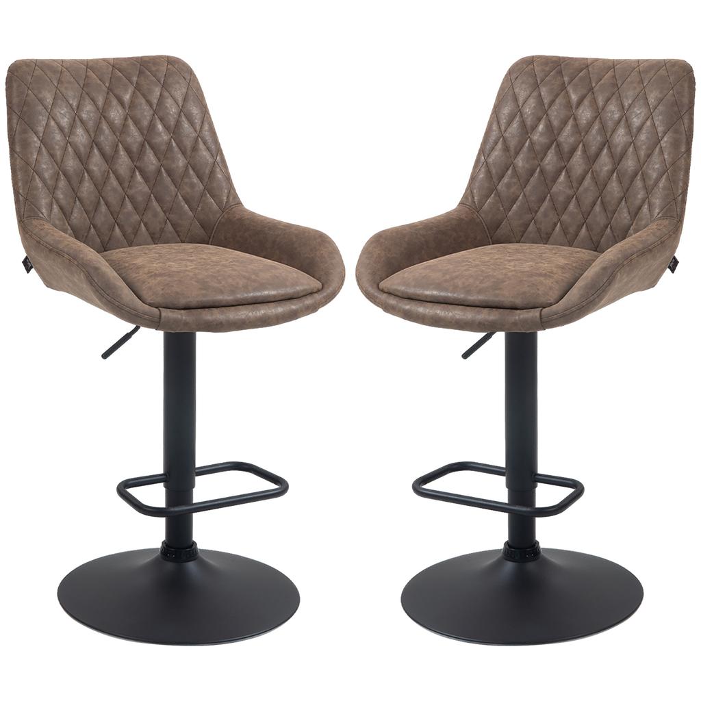 Set of Two Faux Leather Retro Bar Stools - Brown