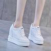 2025 Spring/Autumn Breathable Women's 11cm Height-Increasing Hollow Leather Thick-Soled Casual Black Shoes