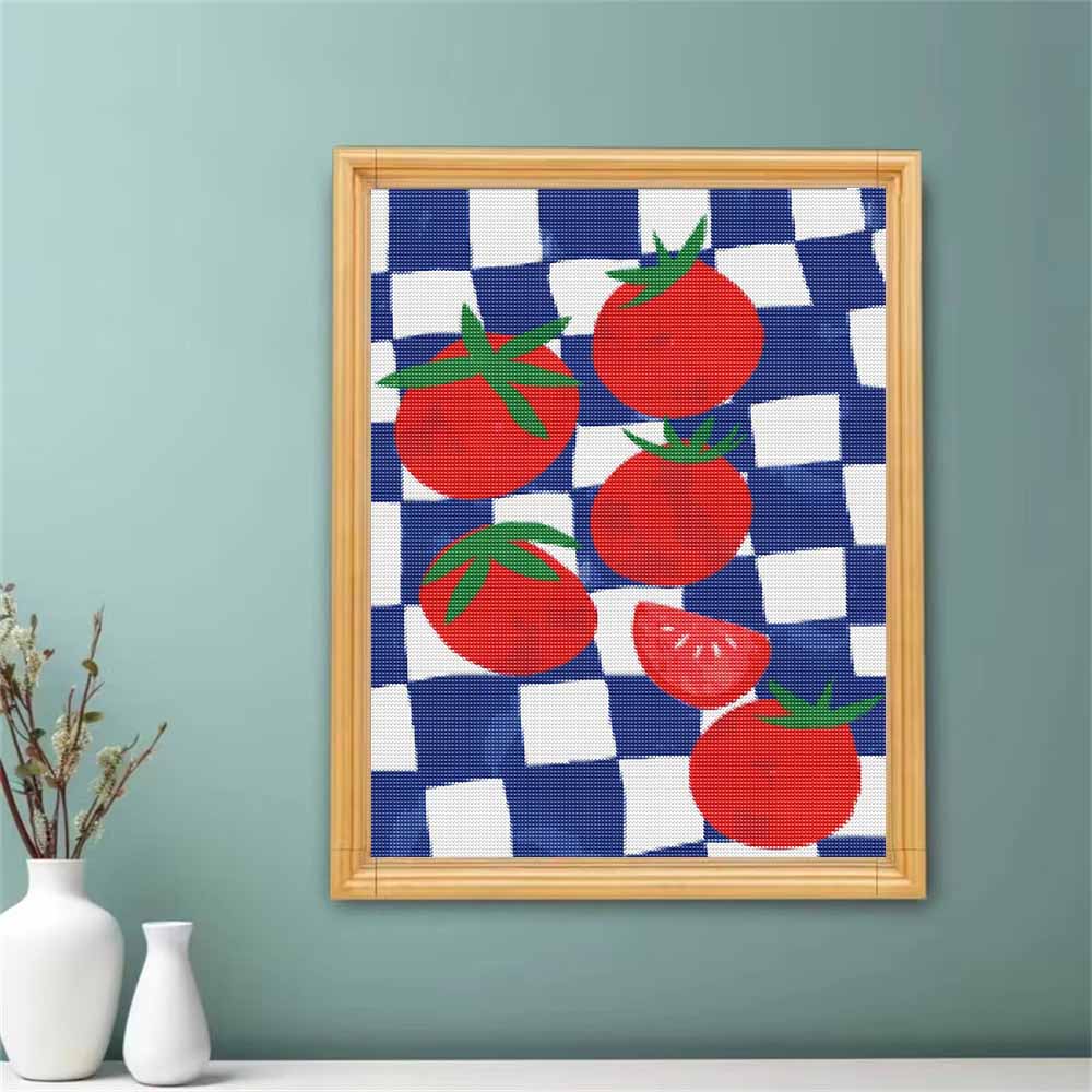 Diamond Painting DIY Kit Tomato Pattern 5D Full Drill Rhinestone Art Canvas Relaxing Craft Wall Decor Kitchen Food Poster Home