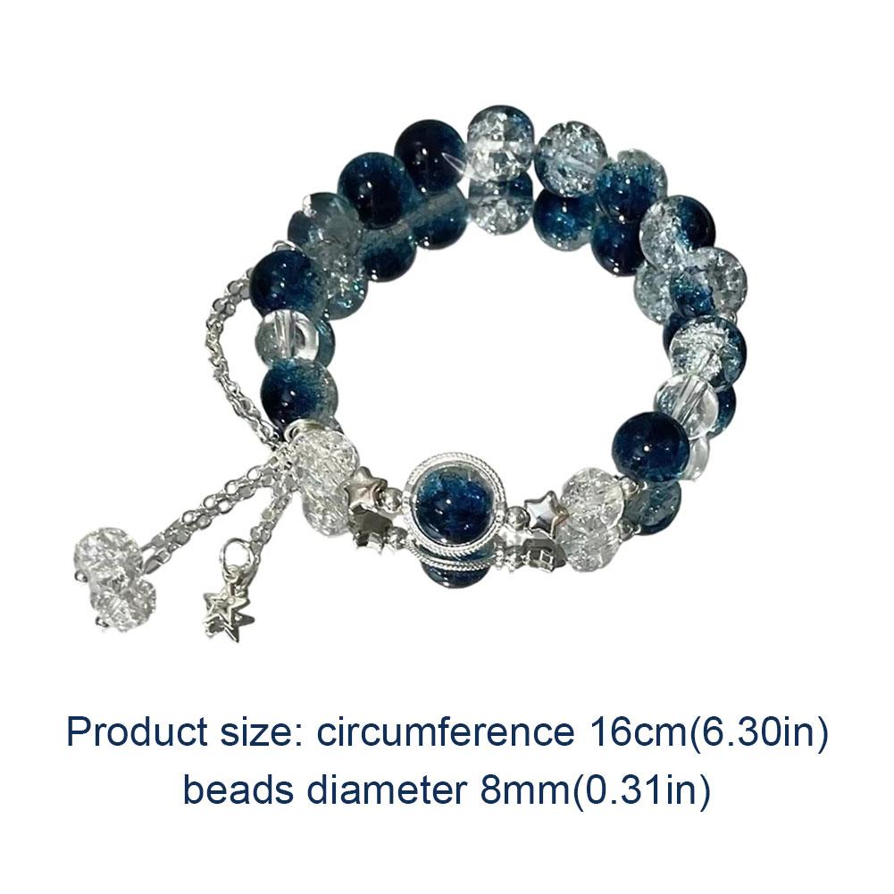 1/3/5Pcs Niche Star Chain Tassel Bracelet For Women Fantasy Blue Crystal Beads Elastic Rope Bracelet Best Friend Jewelry Gift