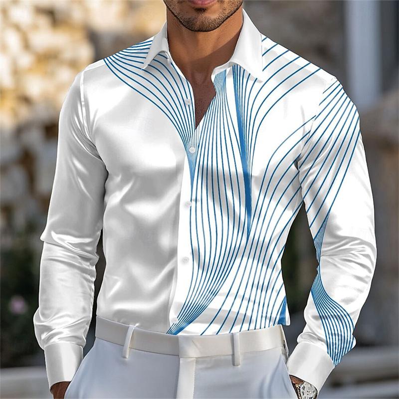 Camicia Satinata da Uomo con Pittura Liquida Astratta Moda Casual Vacanza Estate Primavera Autunno Collo a Revers Manica Lunga Rosa Blu Oro Verde