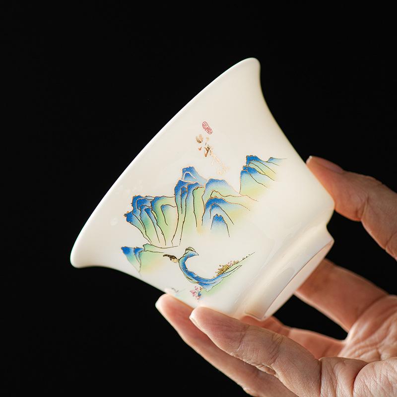 Dehua Sheep Fat Jade Porcelain Kung Fu Tea Household Set Company Activities Store Opening Business Commemorative