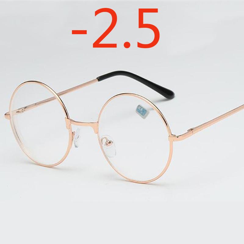 Round Glasses Woman Men Glasses Retro Myopia Optical Metal Frames Clear Lens Black Silver Gold Eyeglasses -1.0 -1.5 -2.0 To -4.0