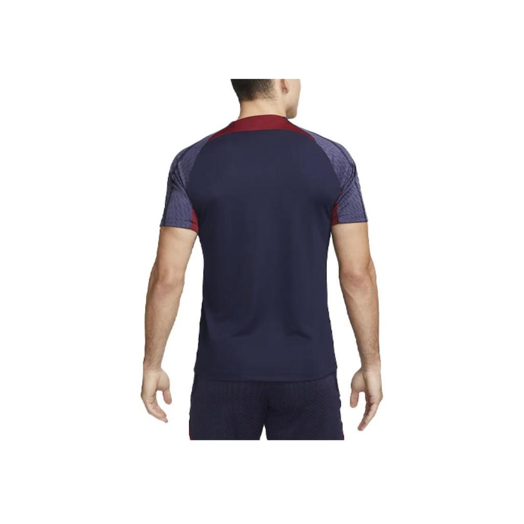 Nike Letter Print Colorblock Round Neck Short Sleeve Soccer Jersey Paris Saint-Germain Men Tops Navy-Blue DX3022-499