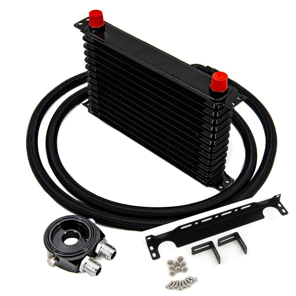 Universal 13 Rows Oil Cooler Kit AN10 Transmission Oil Cooler Kit Oil Filter Adapter with Nylon Stainless Steel Braided Hose