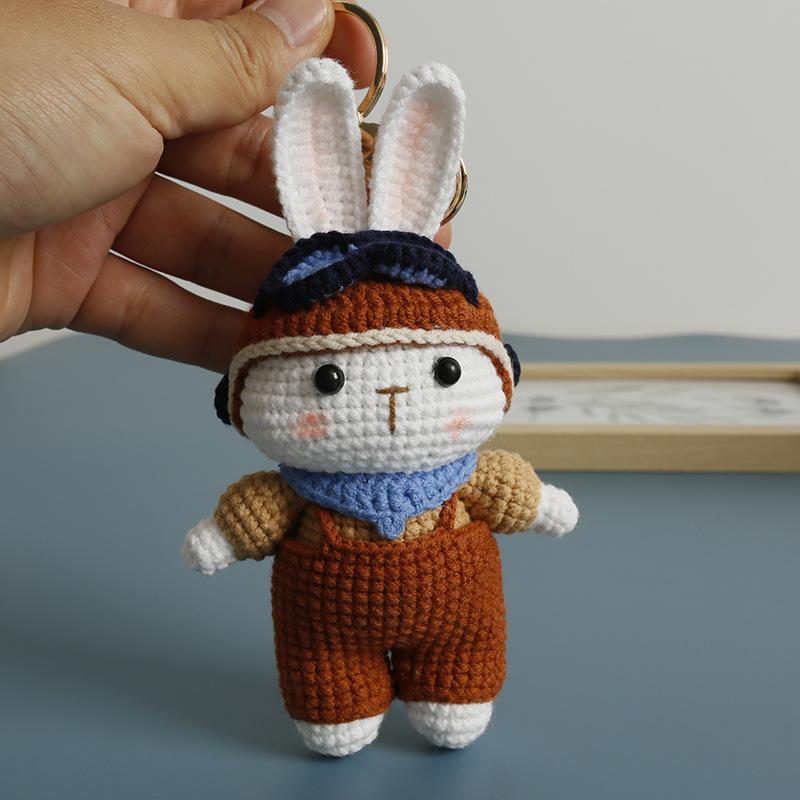 Exquisite Crochet Rabbit Keychain For Bag Pendant Knitted Lop-eared Rabbit Doll Keyrings Cute Animal Crochet Keychain Custom