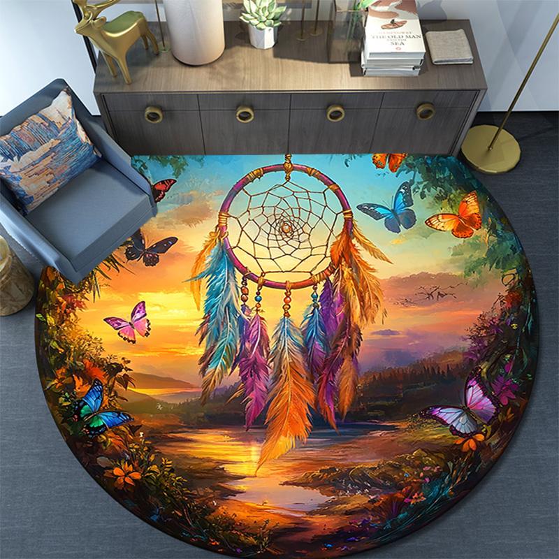Okrągły dywanik Dreamcatcher, dywanik do salonu, sypialni, sofy, pokoju zabaw, dekoracja, antypoślizgowa mata podłogowa