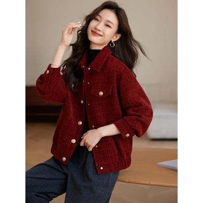 Small Fragrance Style Thickened Jacket New Year Winter Lapel Retro Fashionable Jacket for Women