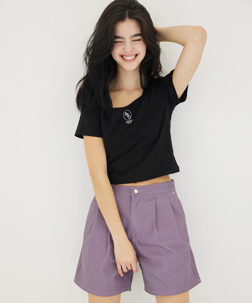 AWESOME STUDIO Women'S Collared Short Denim Pants Purple
