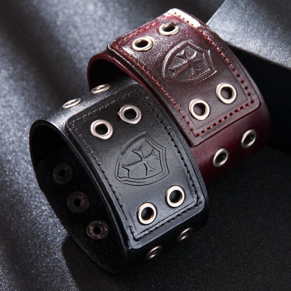 Qinuo Vintage European and American Genuine Leather Bracelet - Classic Simple Design.