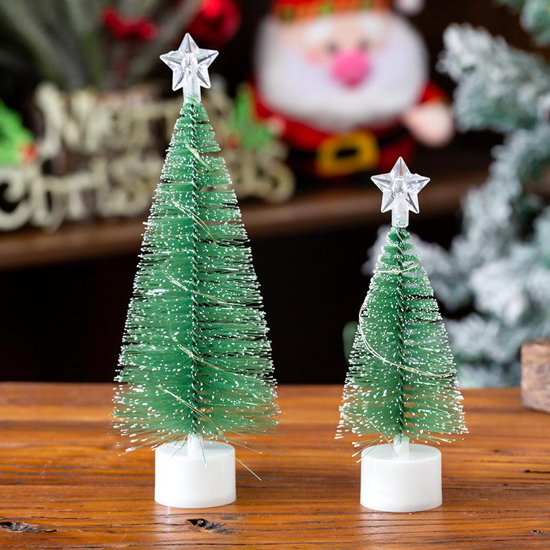 Simulated Mini Christmas Tree with White Pine Needles Christmas Decorations Seven-color Luminous Night Lights Desktop Ornaments