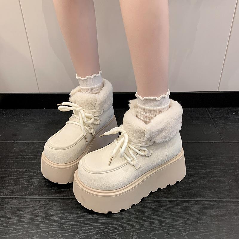 Winter Chunky Platform Women Fur Snow Boots Keep Warm Thick Sole Warm  Short Booties Shoes Zapatos Mujer