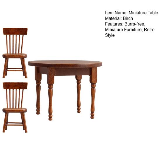 Miniature Dining Table Chair Set Handmade 1:12 Miniature Furniture Retro Doll Mansion Furniture for Girls Boys Pretend Play