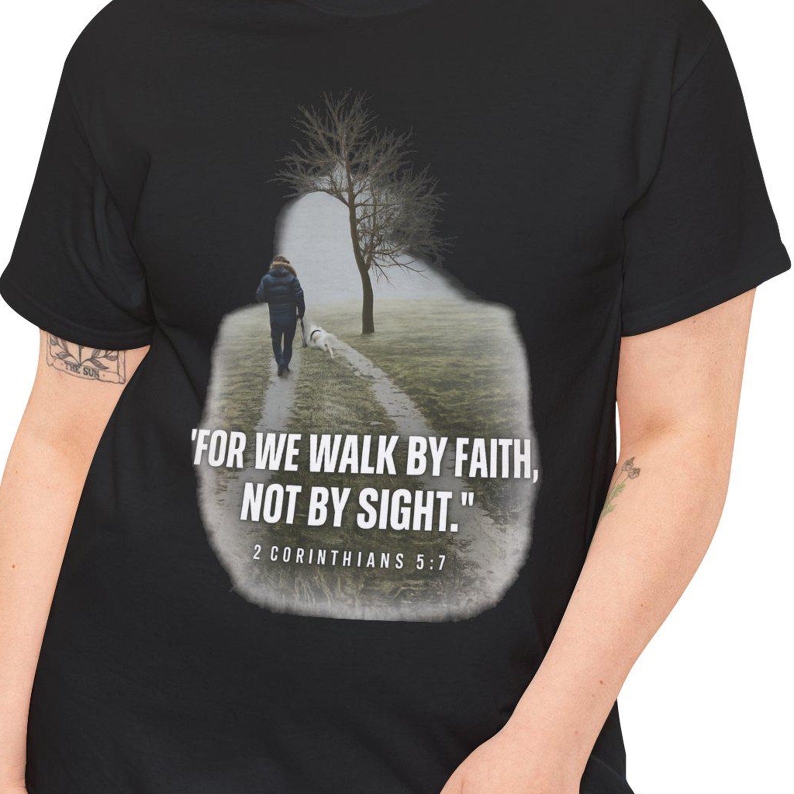 For We Walk By Faith T-Shirt | Religious Scripture Tee, 2 Corinthians 5:7 S