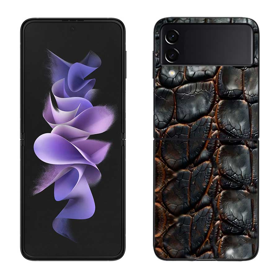 Crocodile Skin Phone Case For Samsung Z Flip 7 6 5G Galaxy Z Flip 5 4 3 Black Hard Cell Cover Luxury PC Shell Coque