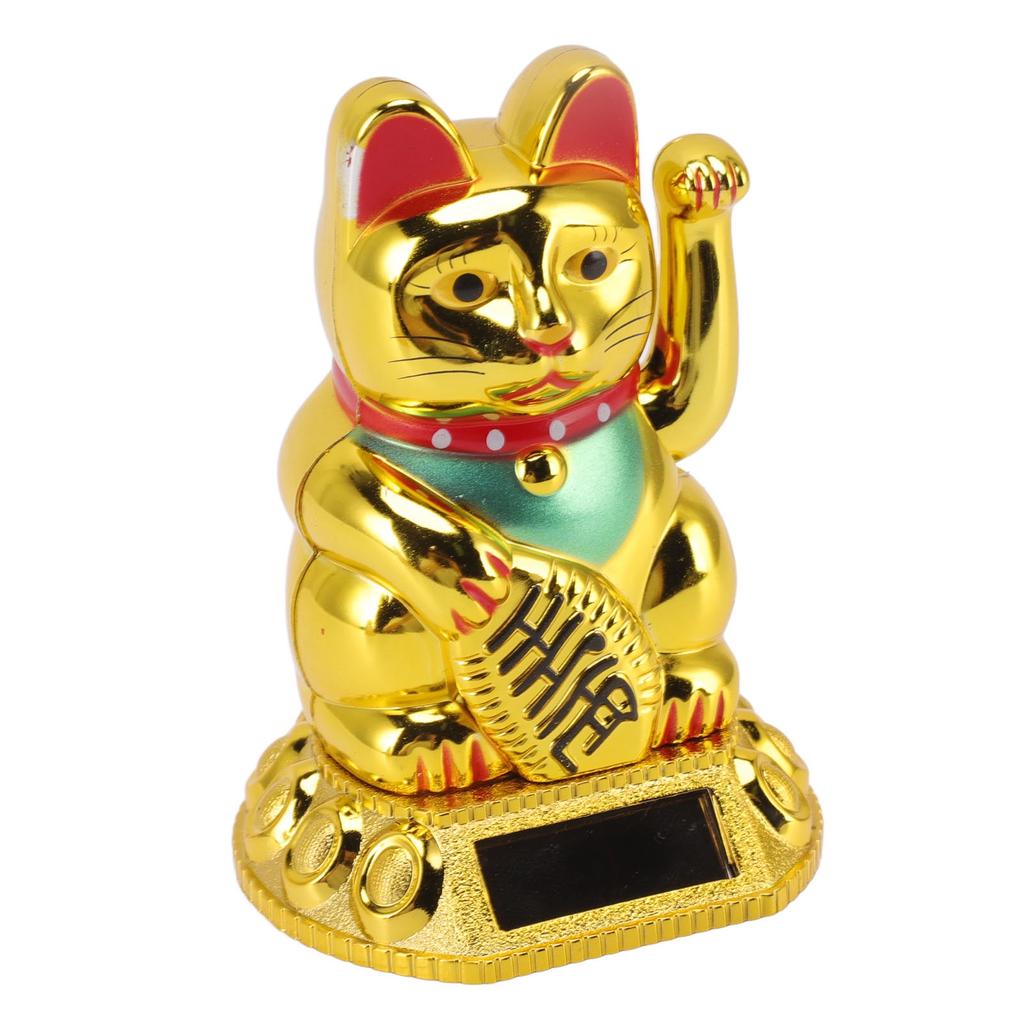 Chinese Lucky Cat Decoration Waving Arm Solar Light Induction Statue Figurine For Home Car Ornaments