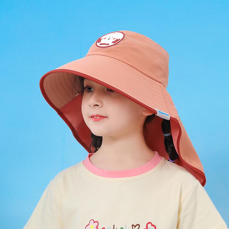1131 children's hat summer boy girl outdoor empty top sunscreen hat big brim shawl sunshade bucket hat