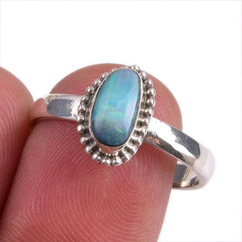 

Подарочное кольцо из натурального австралийского опала ручной работы из чистого серебра 925 пробы S.8.5 t0C27