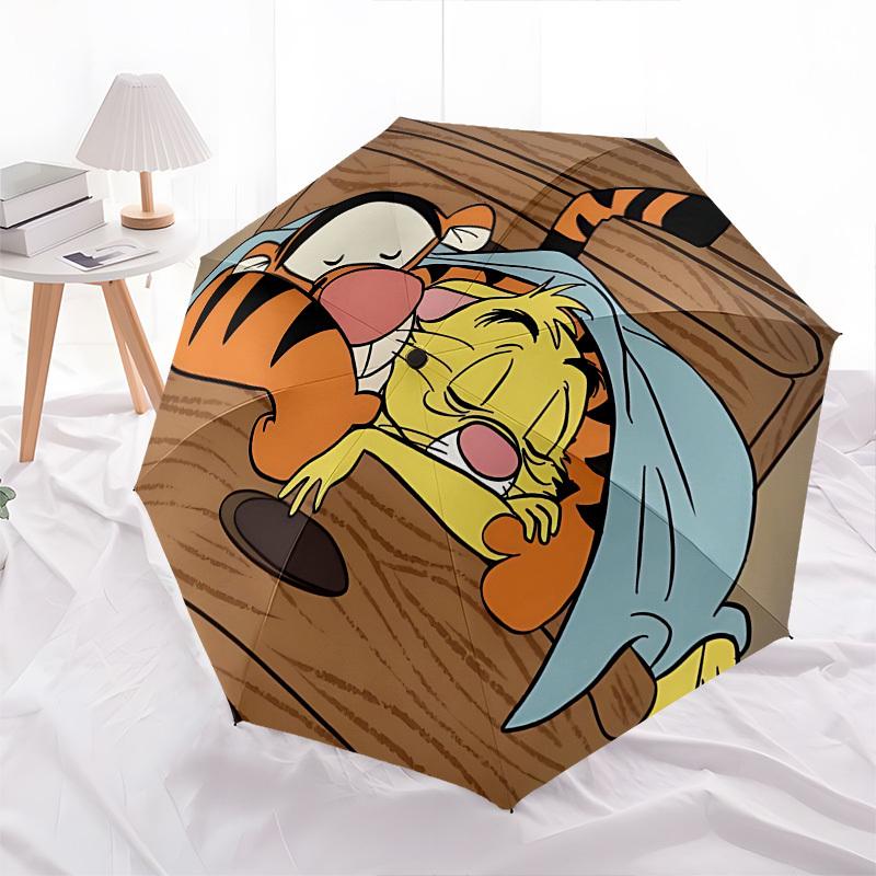 Tigger, Bedtime Themed Automatic Opening and Closing Umbrella, Brightly Colored 8-rib Portable Umbrella, Suitable for Men and Women, A Perfe