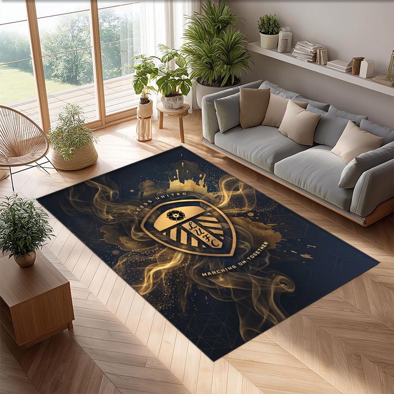 Leeds United Football Print Crystal Velvet Rug, Comfortable Water Absorbent Non Slip Indoor Floor Carpet