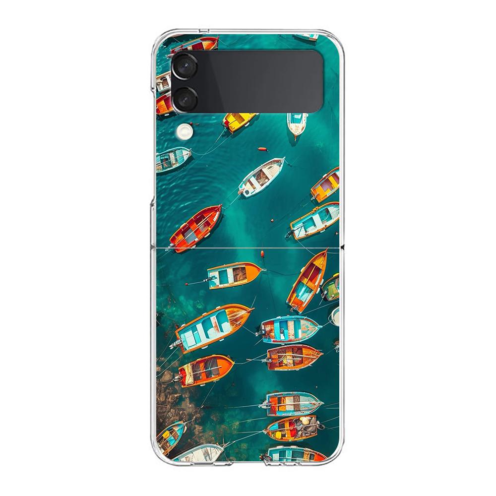 Fishing Phone Case For Samsung Galaxy Z Flip 3 4 5 Hard Folding Clear PC Bumper For Samsung Z Flip 6 Back Cover