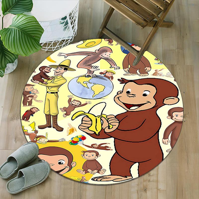 1pc Curious George (6) Print Round Carpet Chair Round Carpet Suitable for Bedroom Living Room Home Decorative Carpet