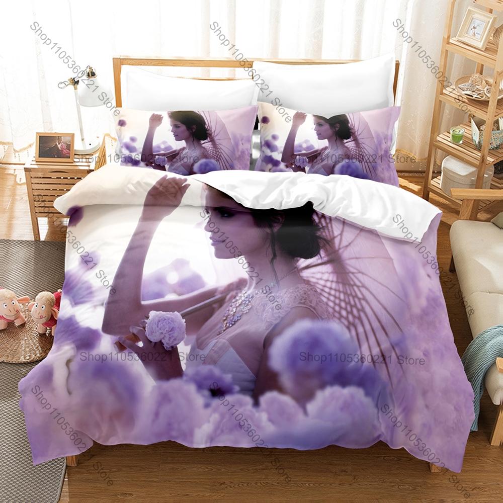 Pop Star Selena Gomez Bedding Set Duvet Cover & 2 Pillowcases Fashion Character Print Comfortable Bedroom Supplies