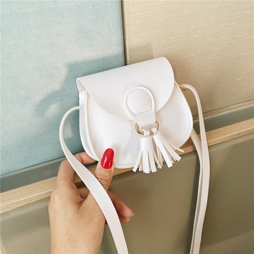 Cute Hook Design Mini Bag PU Leather Tassels Princess Purse Solid Color Crossbody Bag Children Girls