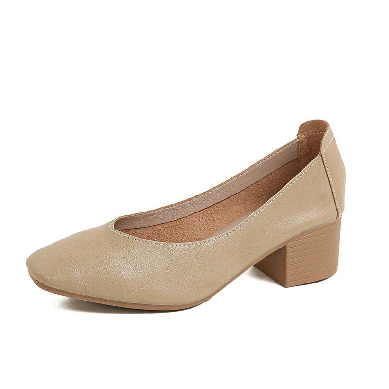 Soft Sole New Comfortable and Breathable Low Heel Square Head Shallow Mouth Single Shoes Women's Soft Cotton Flat Bottom Non-grinding Feet Grandma Sho