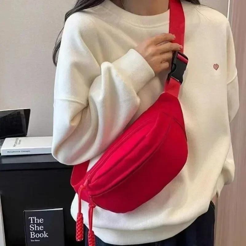 Sacs de poitrine Sac banane pour femmes Sling Bandoulière Sac de taille Toile Sac de taille de course Sacs banane décontractés Sport Demi-Lune Sac de ceinture rouge
