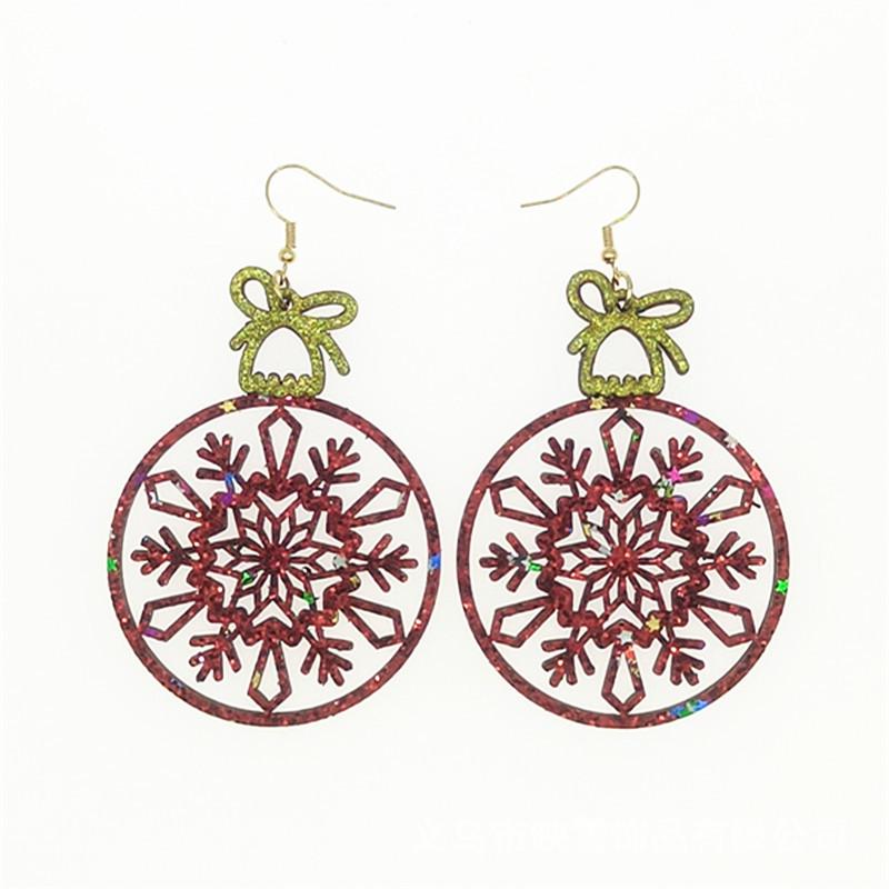 Christmas & New Year Leather Earrings: Colored Ball & Hollow Wood Dangles