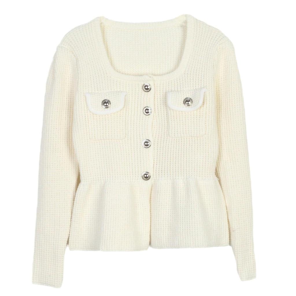 Zhuoya Spring French Socialite Square Neck Knit Ruffle Fishtail Dress Set