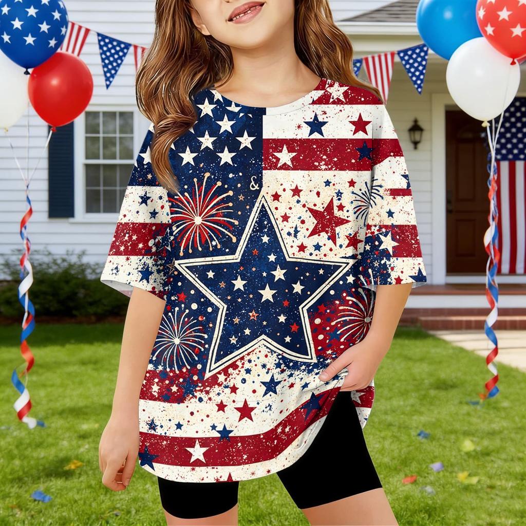 Kids Independence Day Print Round Neck Short Sleeve Casual T-shirt