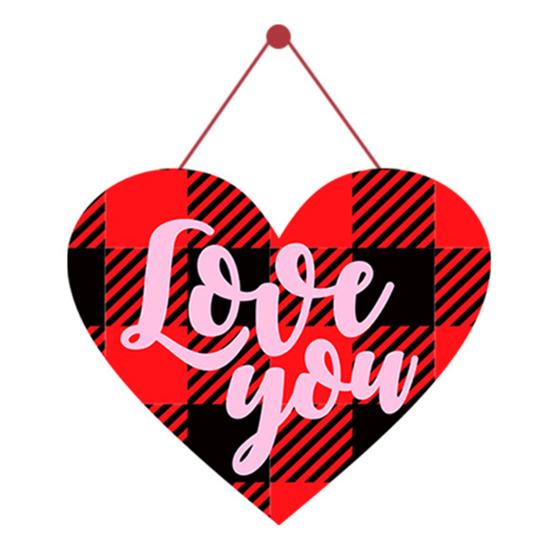 Türschild zum Valentinstag, romantisches Türschild zum Aufhängen an der Haustür, rotes Herzmuster, Brief „Happy Valentine's Day“, gedruckt, 14. Februar, Wandkranz-Dekoration